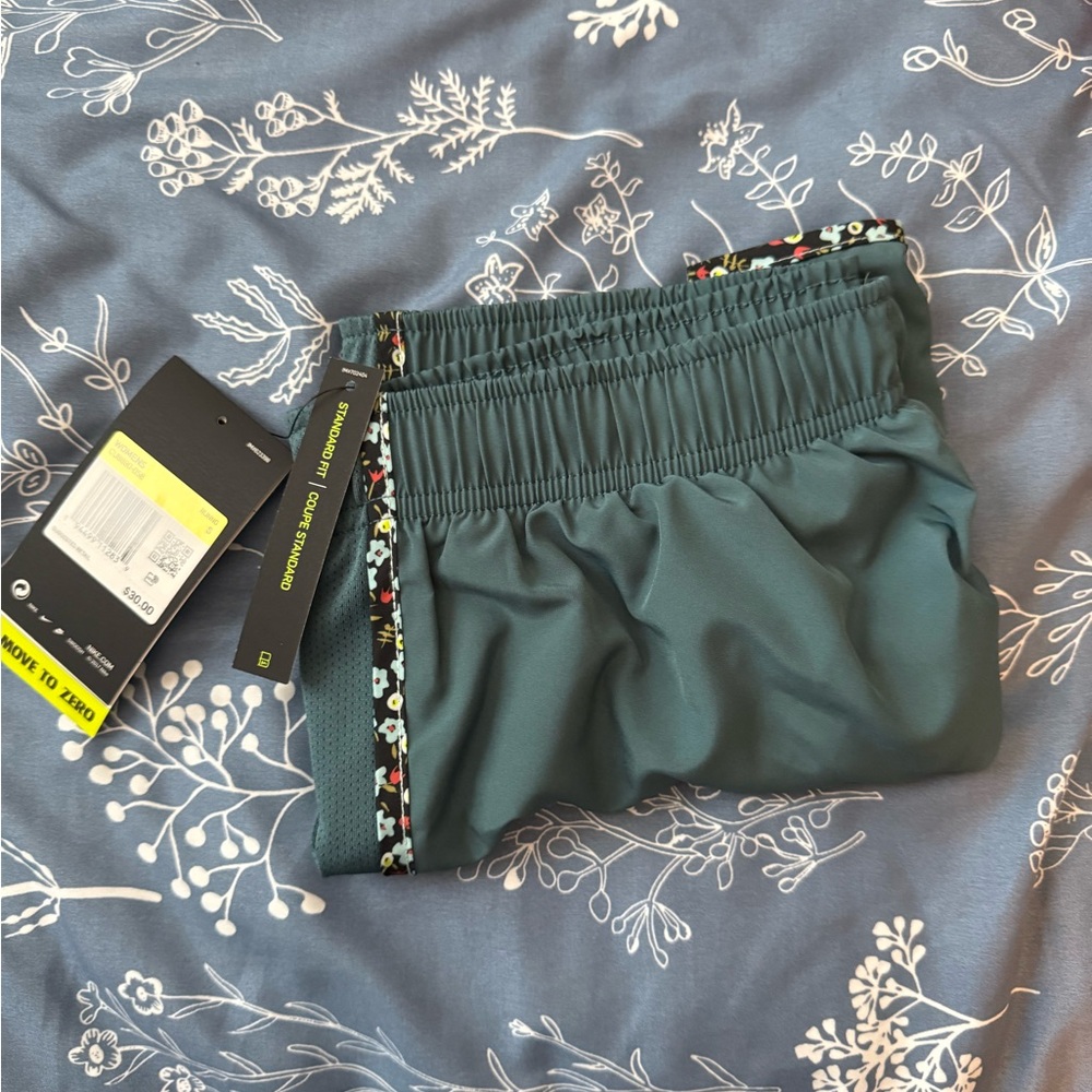 Teal Athletic Shorts with Floral Trim